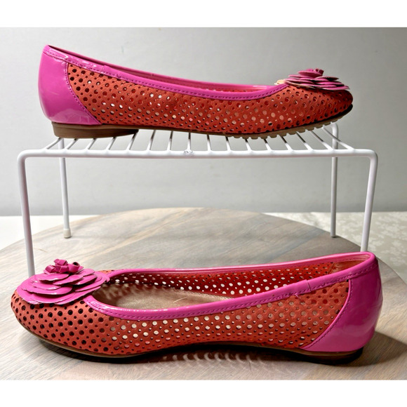 Anne Klein Shoes - Anne Klein Pink Perforated Ballet Flats with Flower Accent Women’s Size 8.5